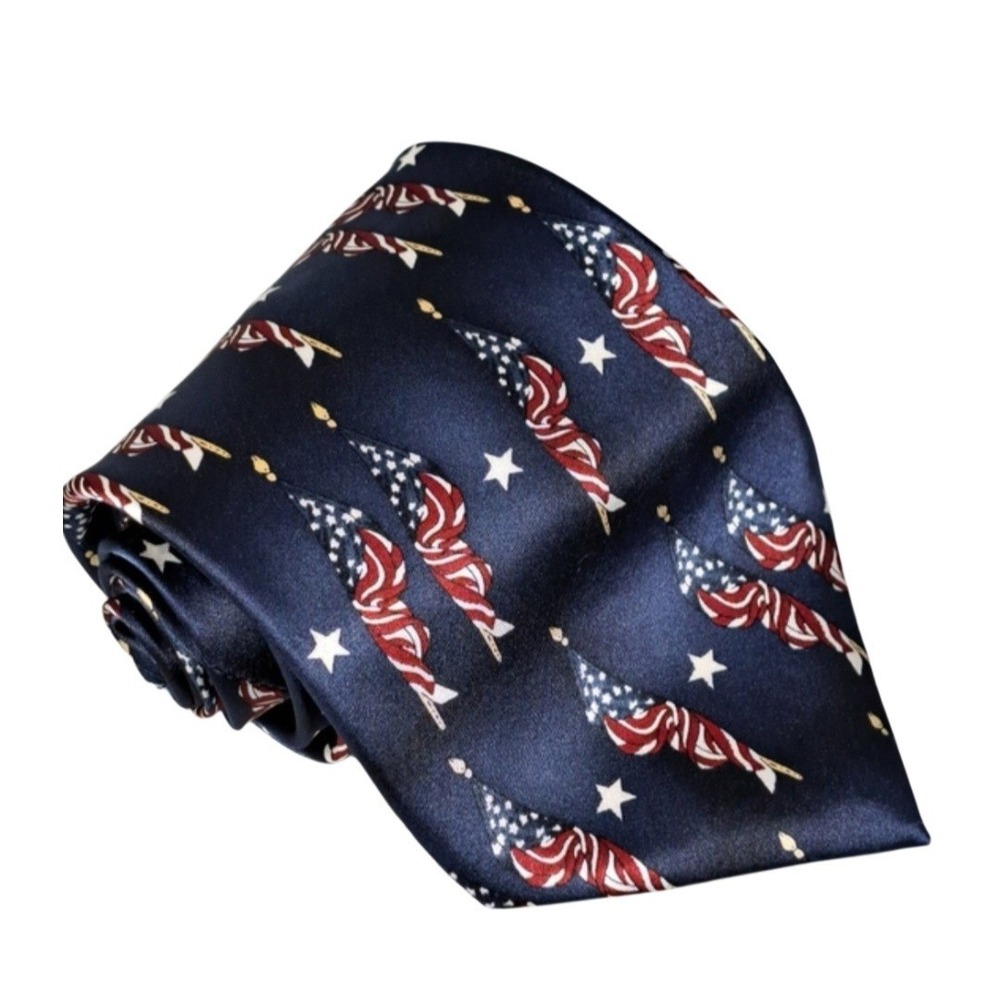 Vintage Stonehenge Men's Tie 100% Silk Tie Patriotic Blue Red, White 4th of July